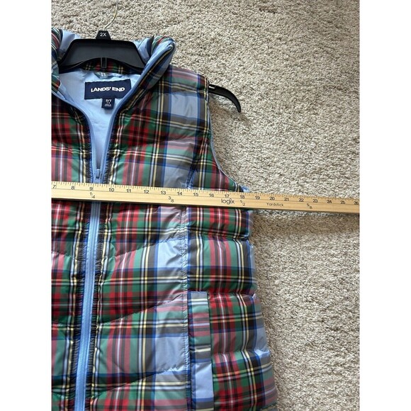 LANDS END Women’s BLUE Red Green HOLIDAY Plaid VEST Jacket S(6-8) - Picture 7 of 10